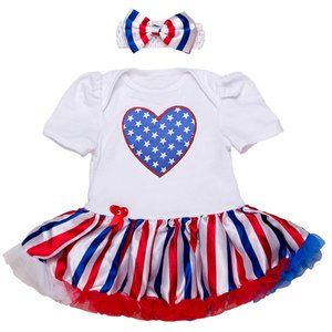 Lovely American Flag Romper Tutu Dress and Headband 2pcs Baby Outfit